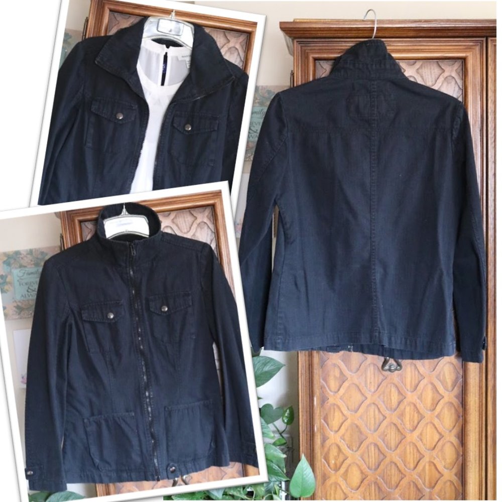 KEEPING Womens Black Full Zip Moto Utility Twill Jacket